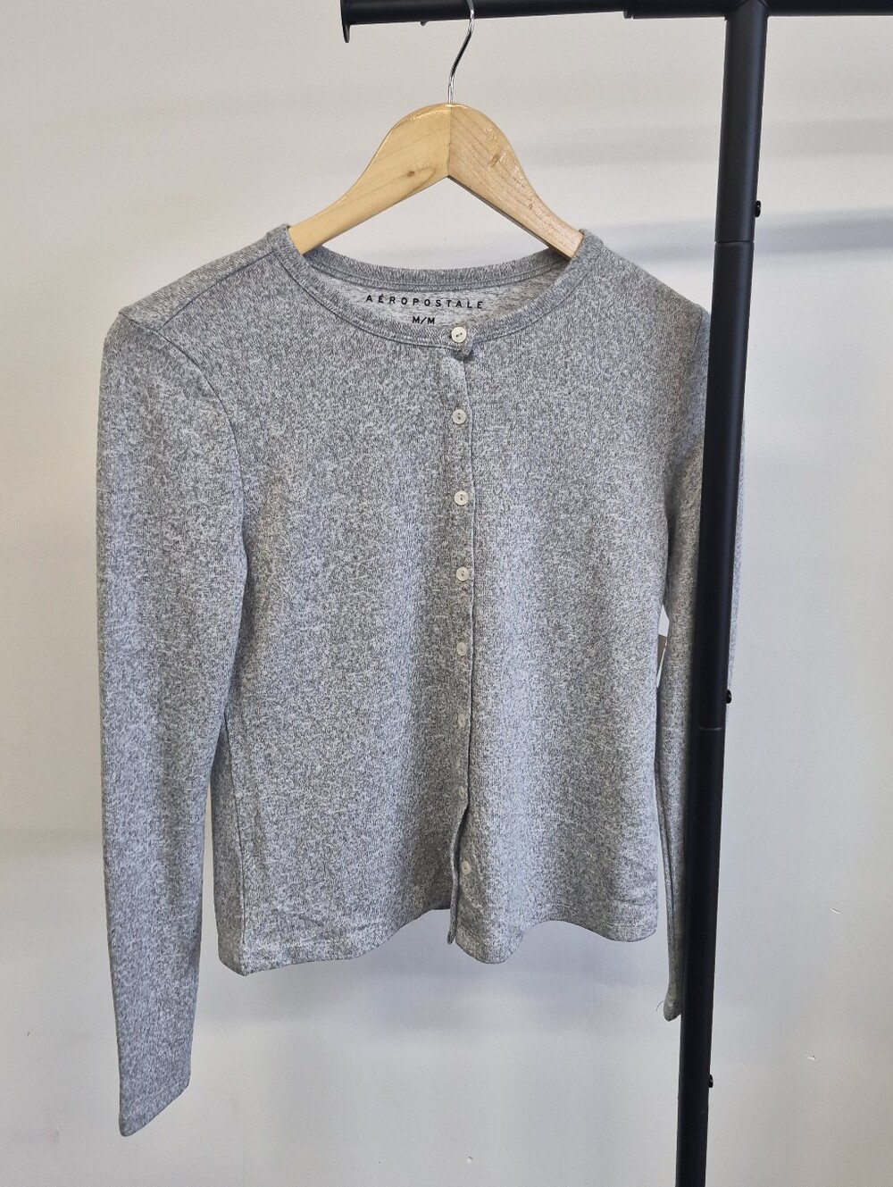 Aeropostale Women's Heather Gray Button-Up Crew Cardigan